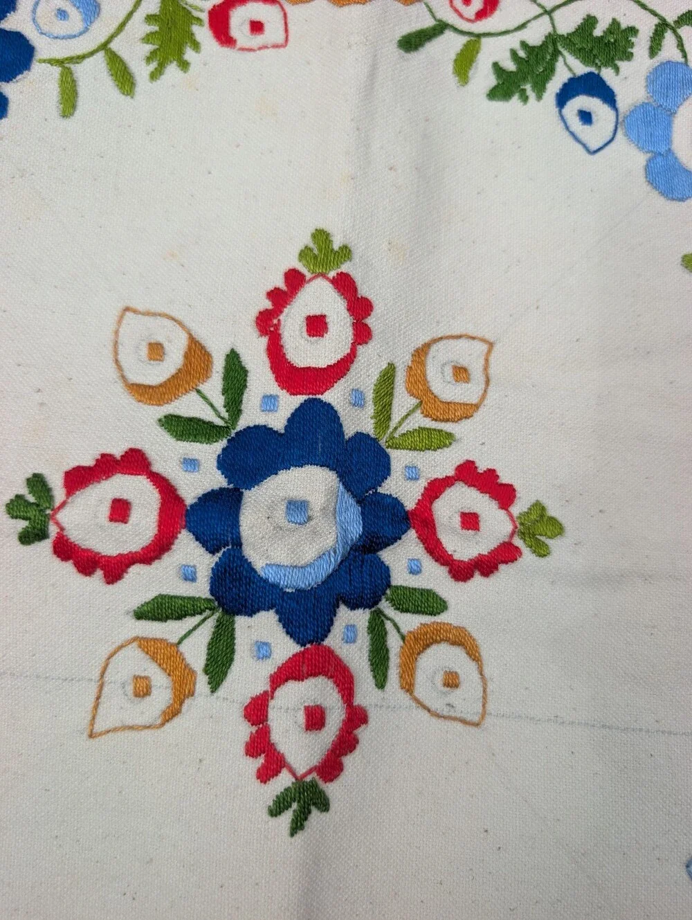 Vintage Hand-Embroidered Floral Canvas Cushion Cover in Cream And Multicolor